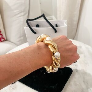 Rare Vintage Chanel Gold and Pearl Bangle Bracelet